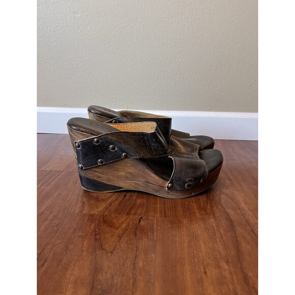 BED STU Olea Wood Platform Wedge Sandals Black Lux Size 8.5 - Picture 1 of 11